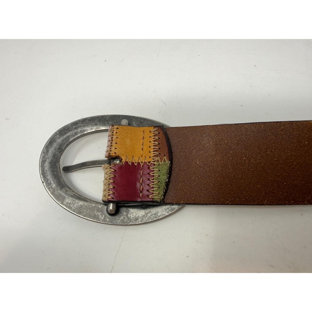 Fossil Multi Color Patchwork Leather Belt Small Boho Suede Zig Zag Stitch BT2846 - Picture 6 of 7